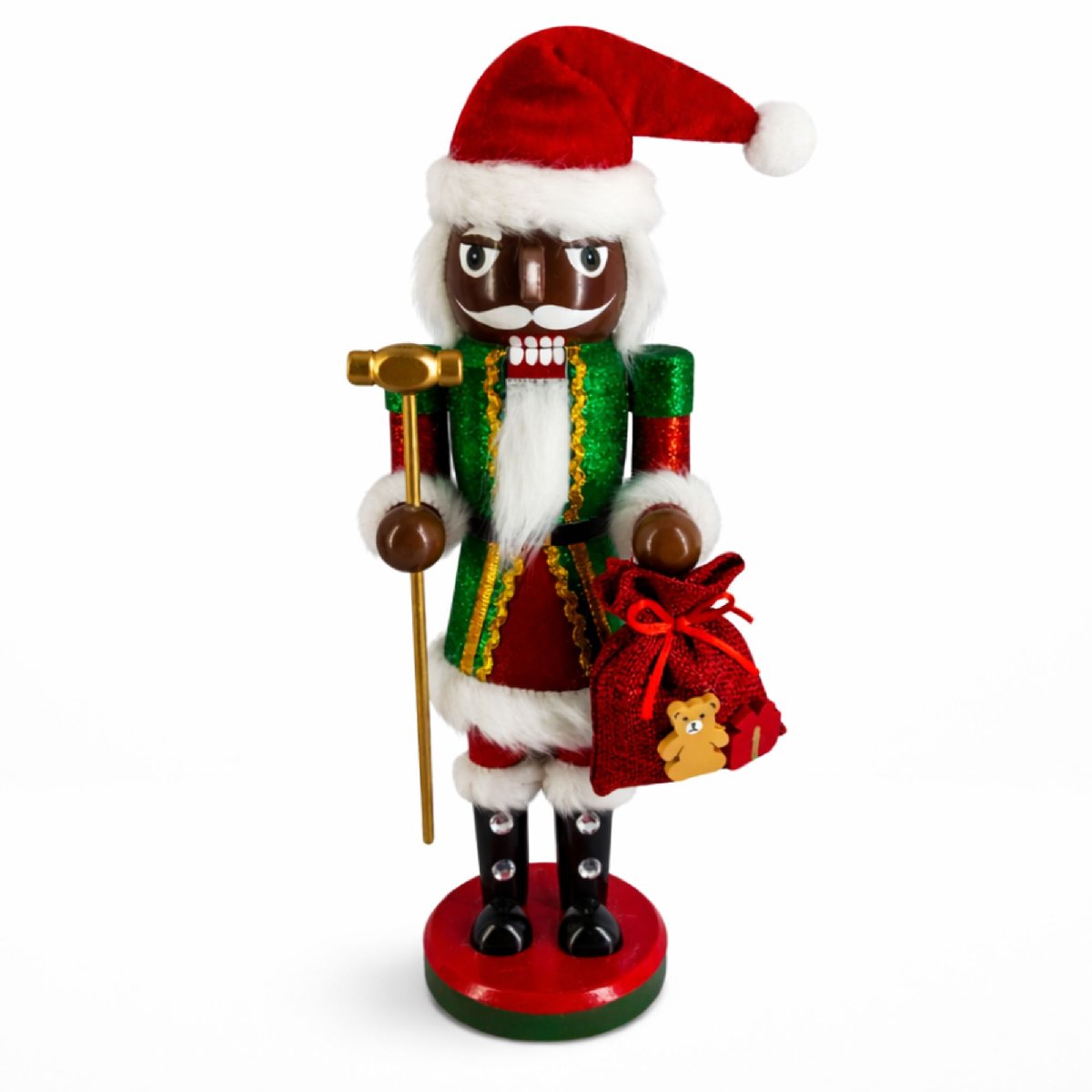 Santa Nutcracker Red and Green with Gift Sack 12 Inch
