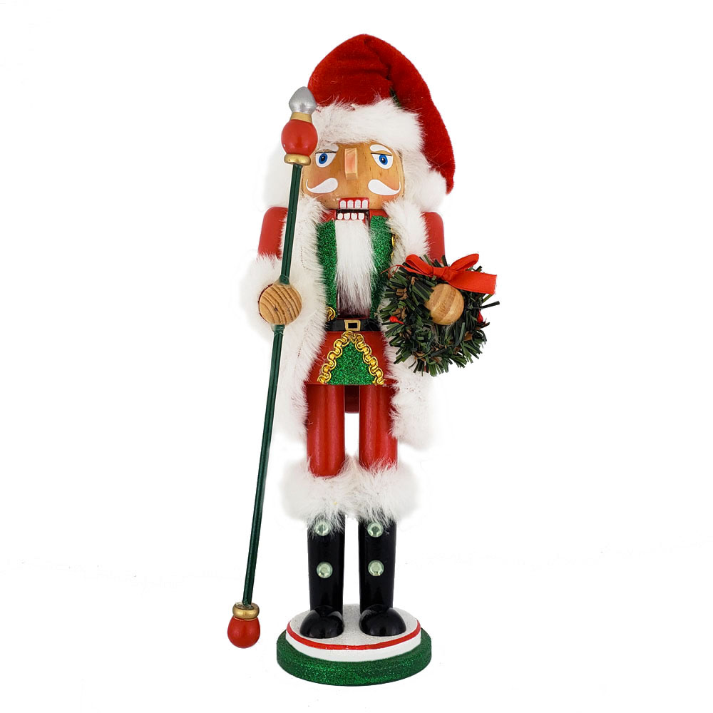 Christmas Santa Nutcracker Red White with Wreath 12 inch