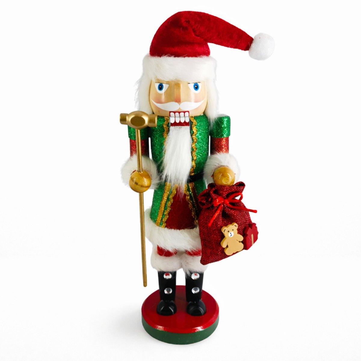 Santa Nutcracker Red and Green with Gift Sack 12 Inch