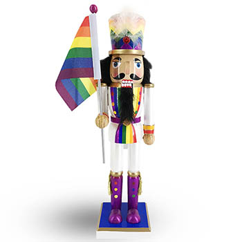 Soldier Pride Nutcracker in Rainbow Colors Waving Rainbow Pride Flag 12 inch