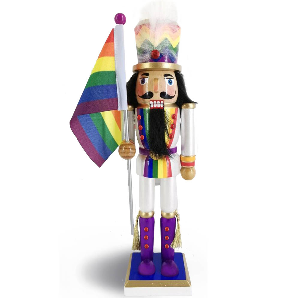 Soldier Pride Nutcracker in Rainbow Colors Waving Rainbow Pride Flag 12 inch