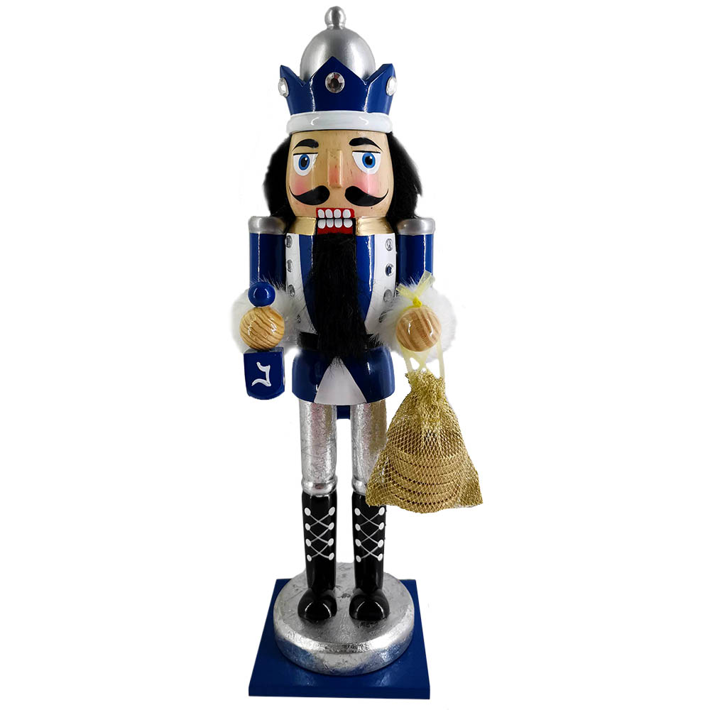 Hannukah Nutcracker King in Blue and White with Dreidel and Gelt 12 inch
