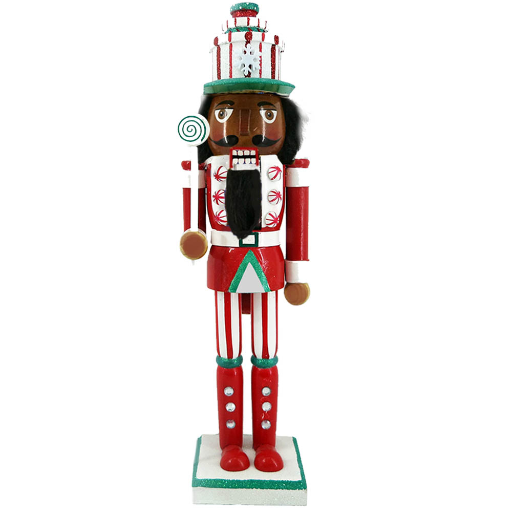African American Candy Cane Nutcracker in Present Hat 15 Inch
