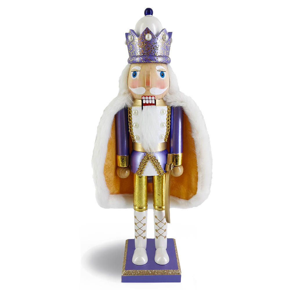 King Nutcracker Periwinkle Gold with Cape and Crown 15 Inch