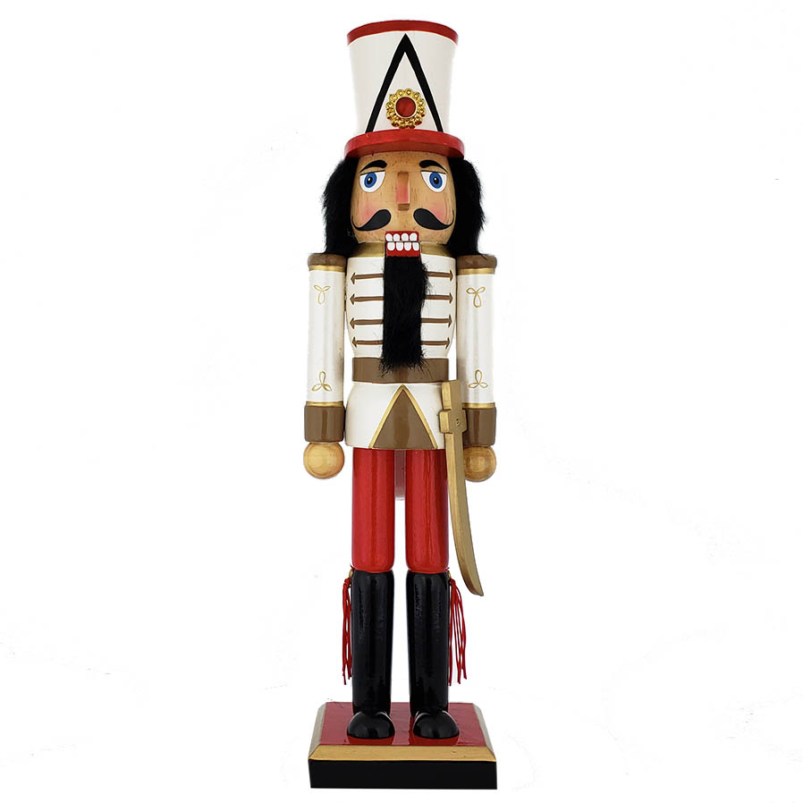  Soldier Nutcracker Pearly White Red Gold Sword and Tall Hat 15 inch