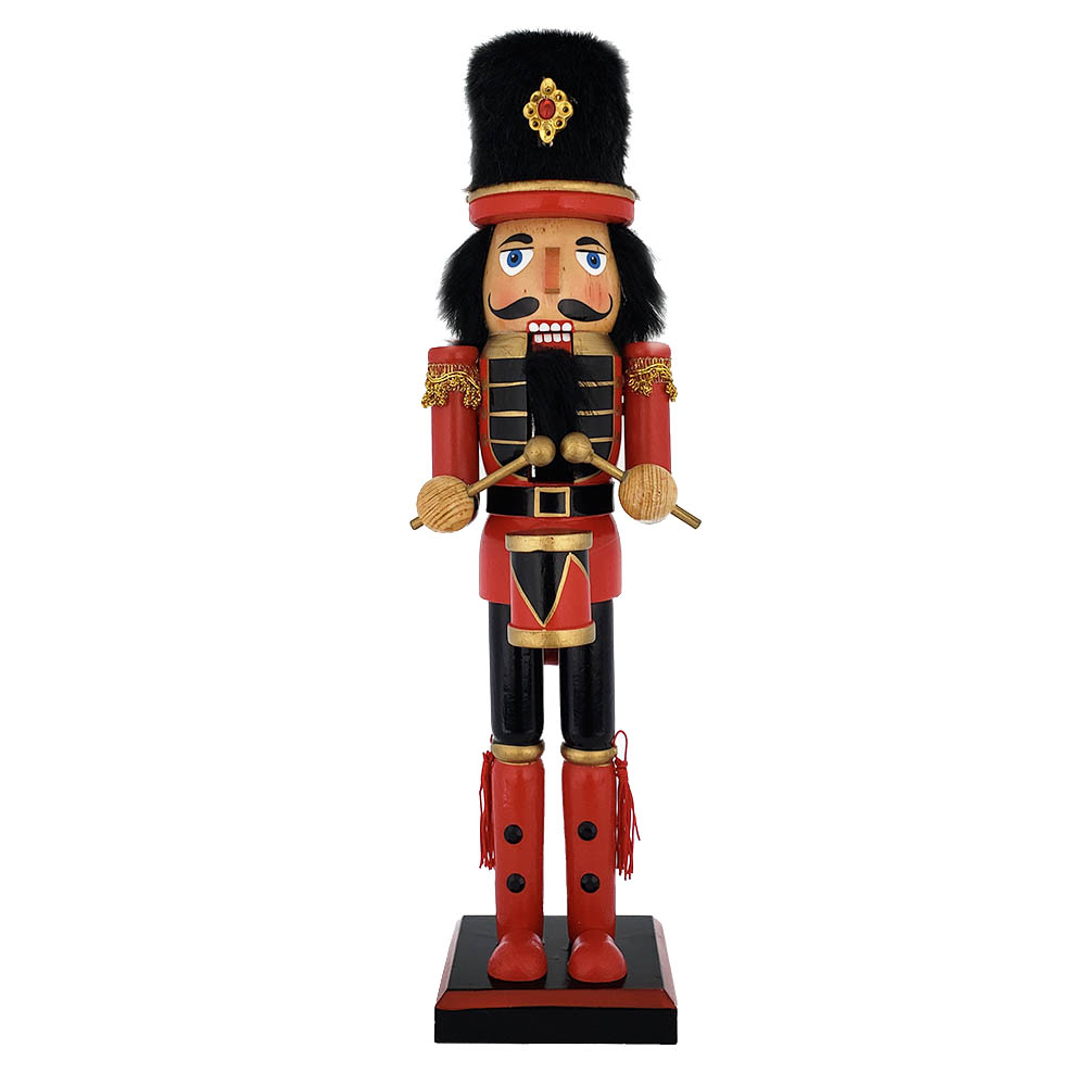 Soldier Nutcracker Red Jacket Fur Hat and Drum 15 inch