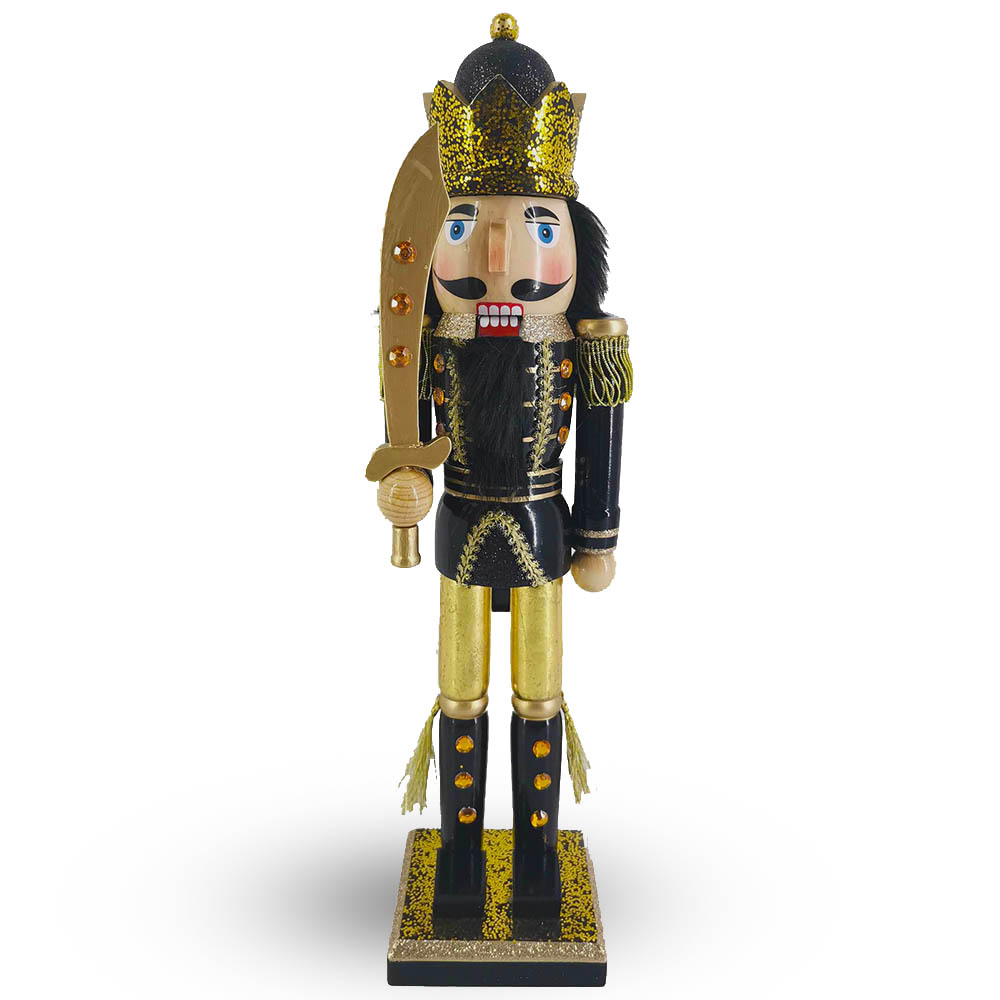 King Nutcracker Black and Metallic Gold with Golden Sword 15 inch