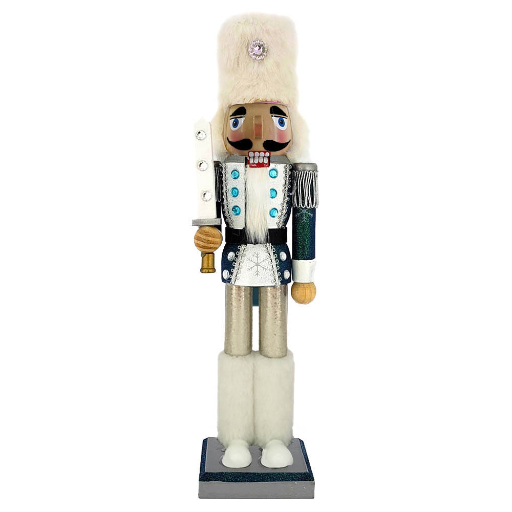 Snow Fantasy Soldier Nutcracker White and Blue Fur Hat 15 inch