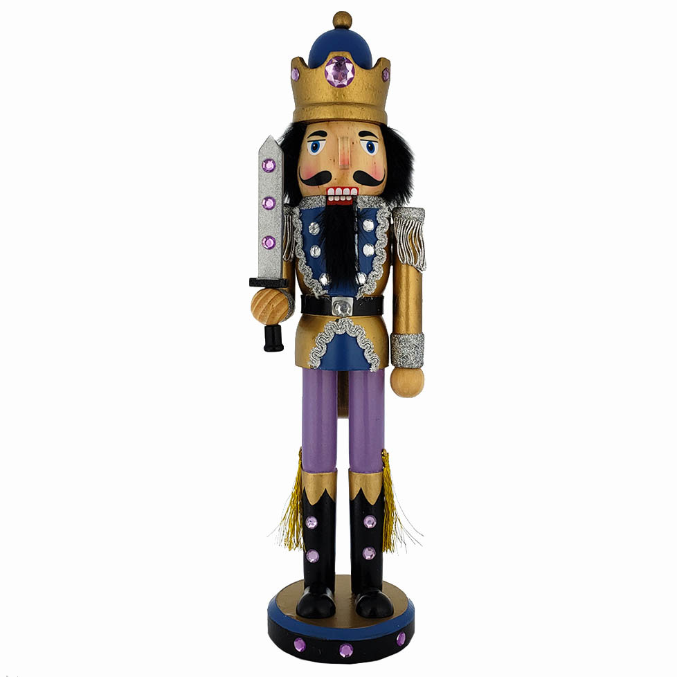 King Nutcracker with Gold Purples Metallic Jacket and Crown 15 inch