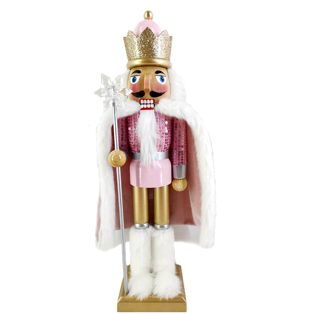 King Nutcracker with Pink Sequins, Cape and Fur Boots 15 inch
