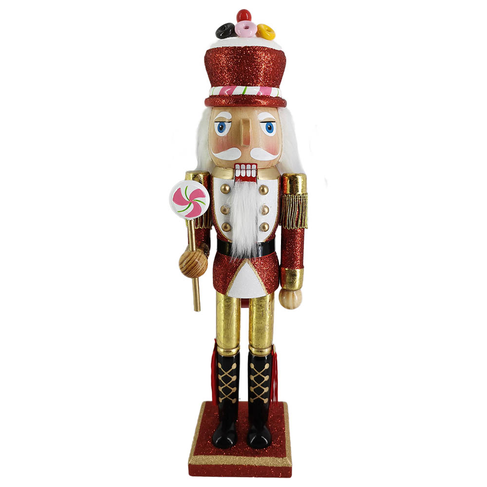 Cupcake and Candy Red Glitter and Gold Nutcracker 15 inch