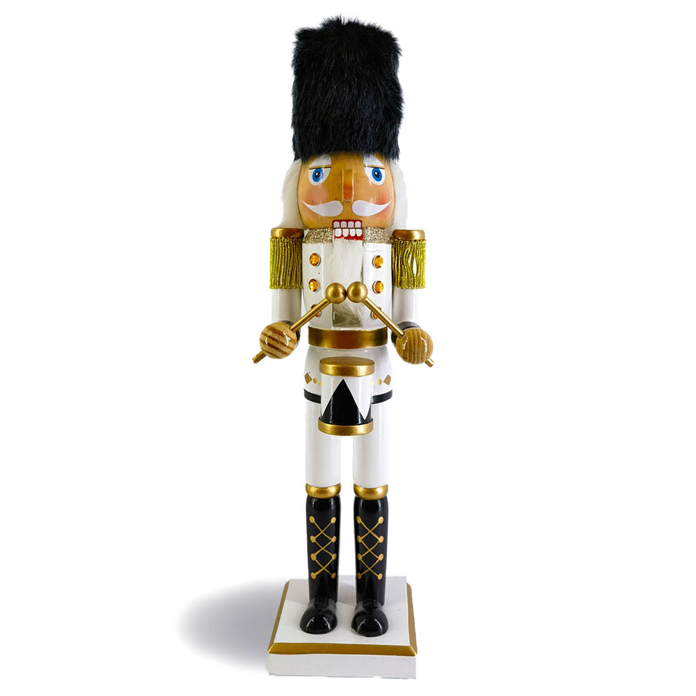 Soldier Drummer Nutcracker in Gold and White 15 inch