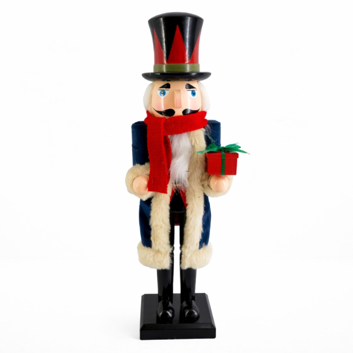 Winter Nutcracker Blue and Tan with Fur Trim Coat and Gift Box 15 Inch