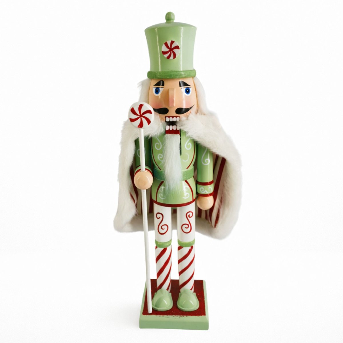 Peppermint King Nutcracker Green and White with Lollipop Staff 15 Inch