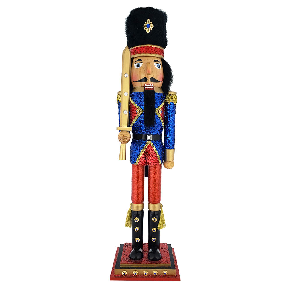 Soldier Nutcracker with Glitter Blue Jacket and Fur Hat 20 inch