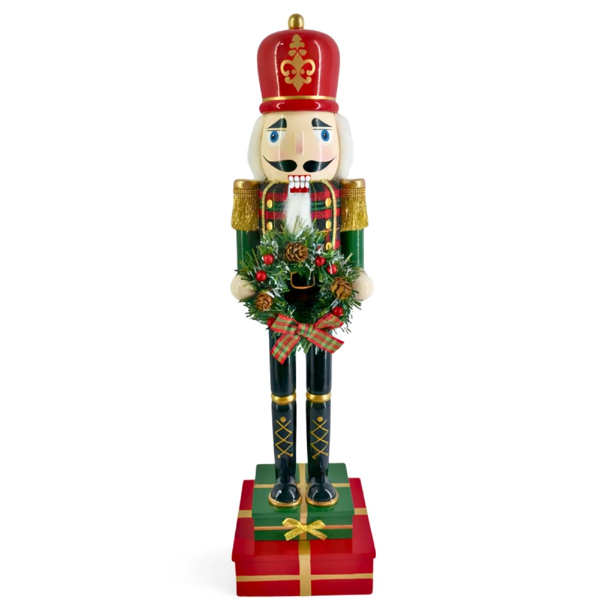 Soldier Nutcracker Green Red and Gold with Christmas Wreath 20 Inch