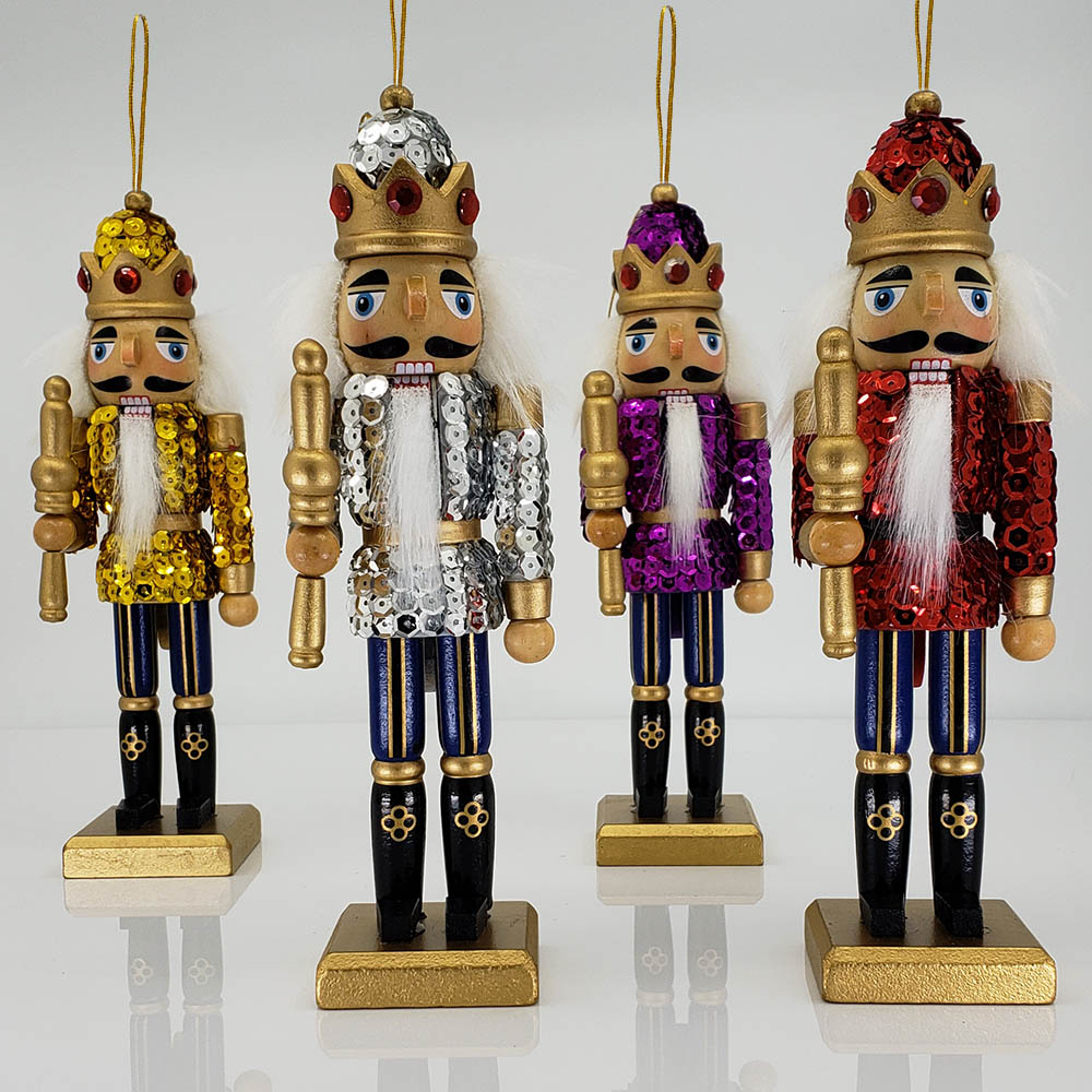 Sequin Nutcracker Ornament Set of 4 Multicolor 8 inch