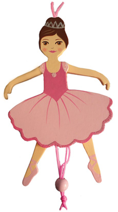 Ballerina Pull Puppet Ornament Brown Hair 6 inch