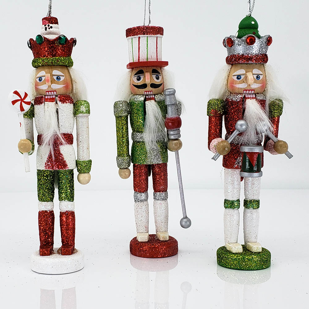 Christmas Colors Nutcracker Ornaments set of 3 in 6 nch