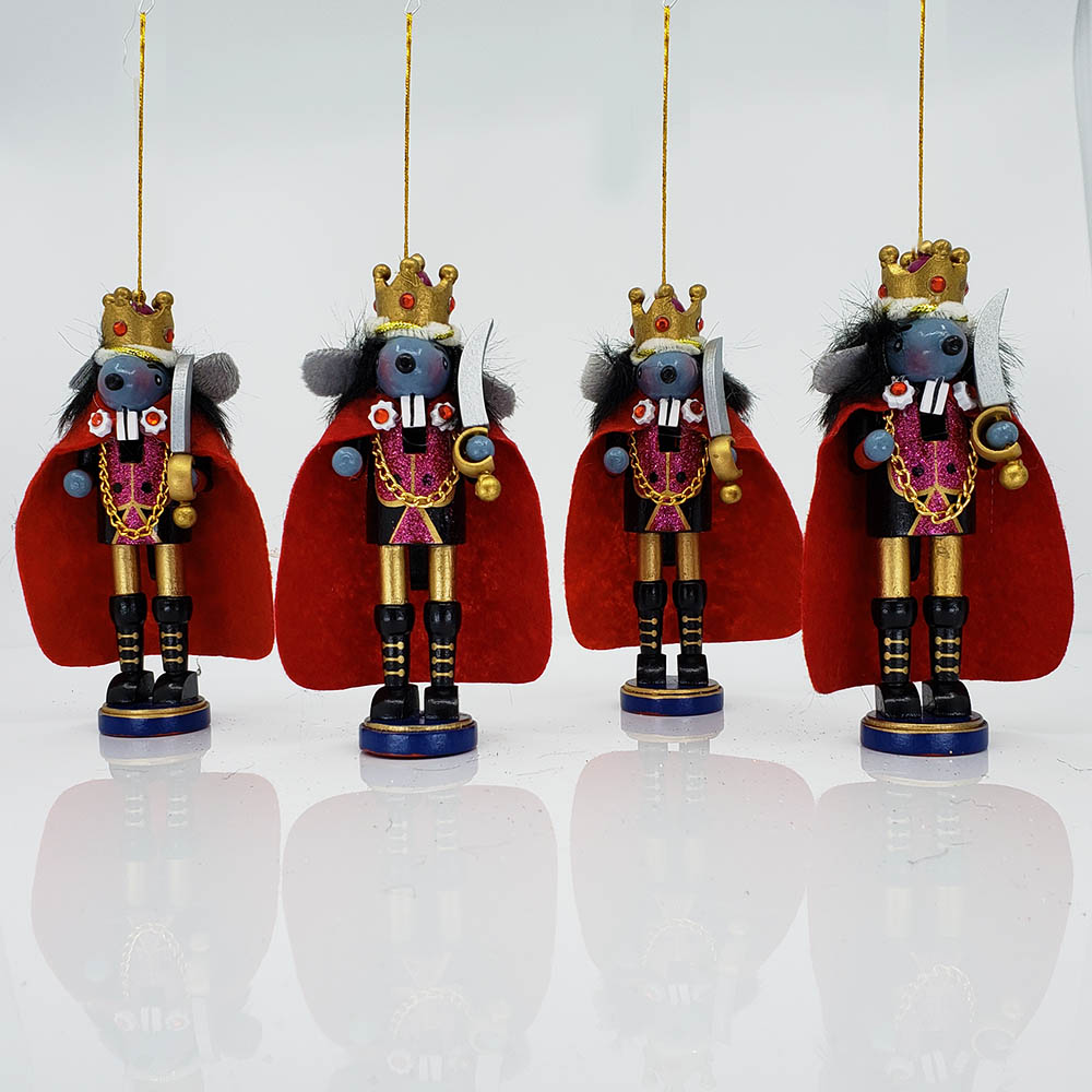 Mouse King Nutcracker Ornament Set of 4 in 6 inch