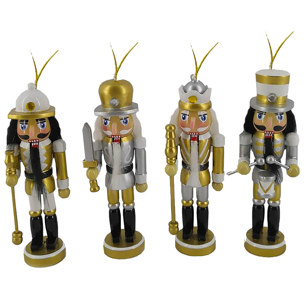 Nutcracker Ornament Set of 4 Gold and Silver 5 inch