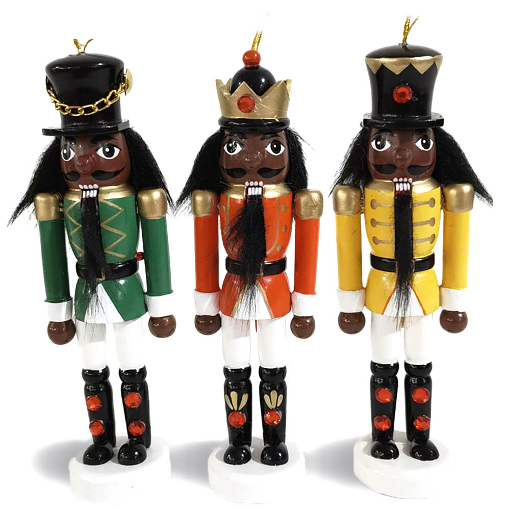 African American Nutcracker Ornaments set of 3 in 6 inch