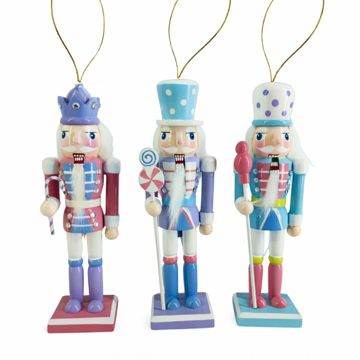 Sweet Treat Nutcracker Ornament Set Pink Blue and White Set of 3