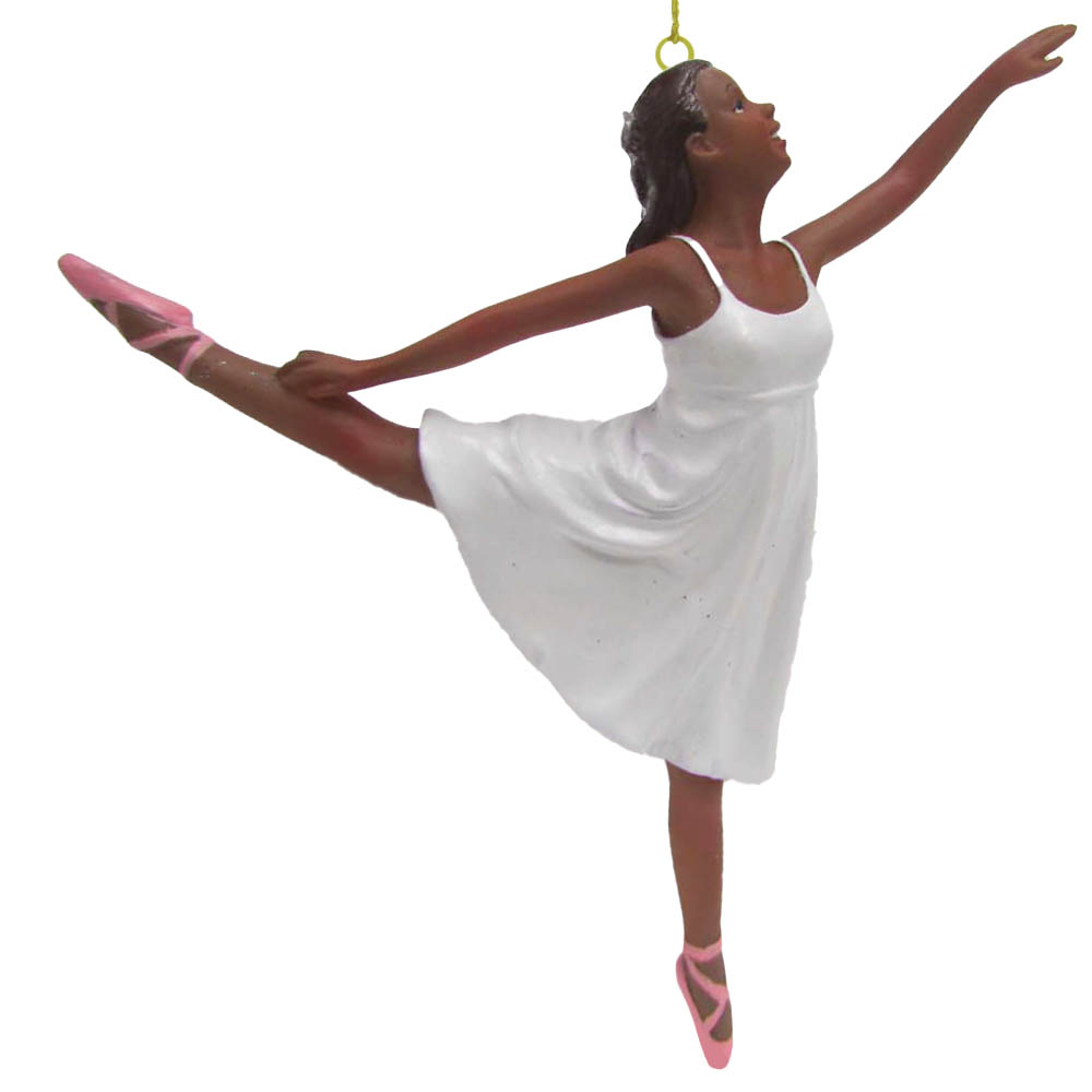 African American Romantic Ballerina Ornament in White