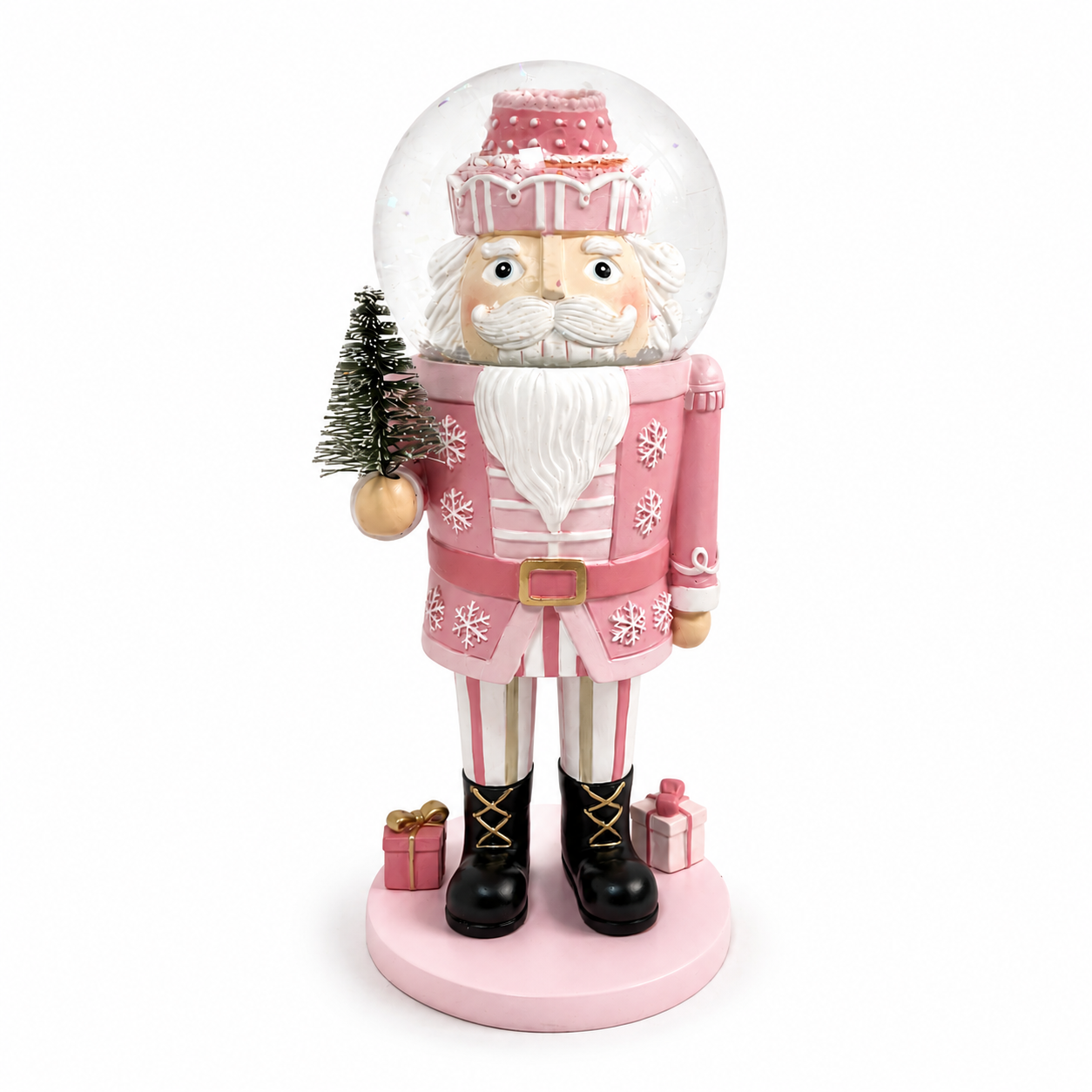 Pink Nutcracker Snow Globe with Bottle Brush Tree 65mm