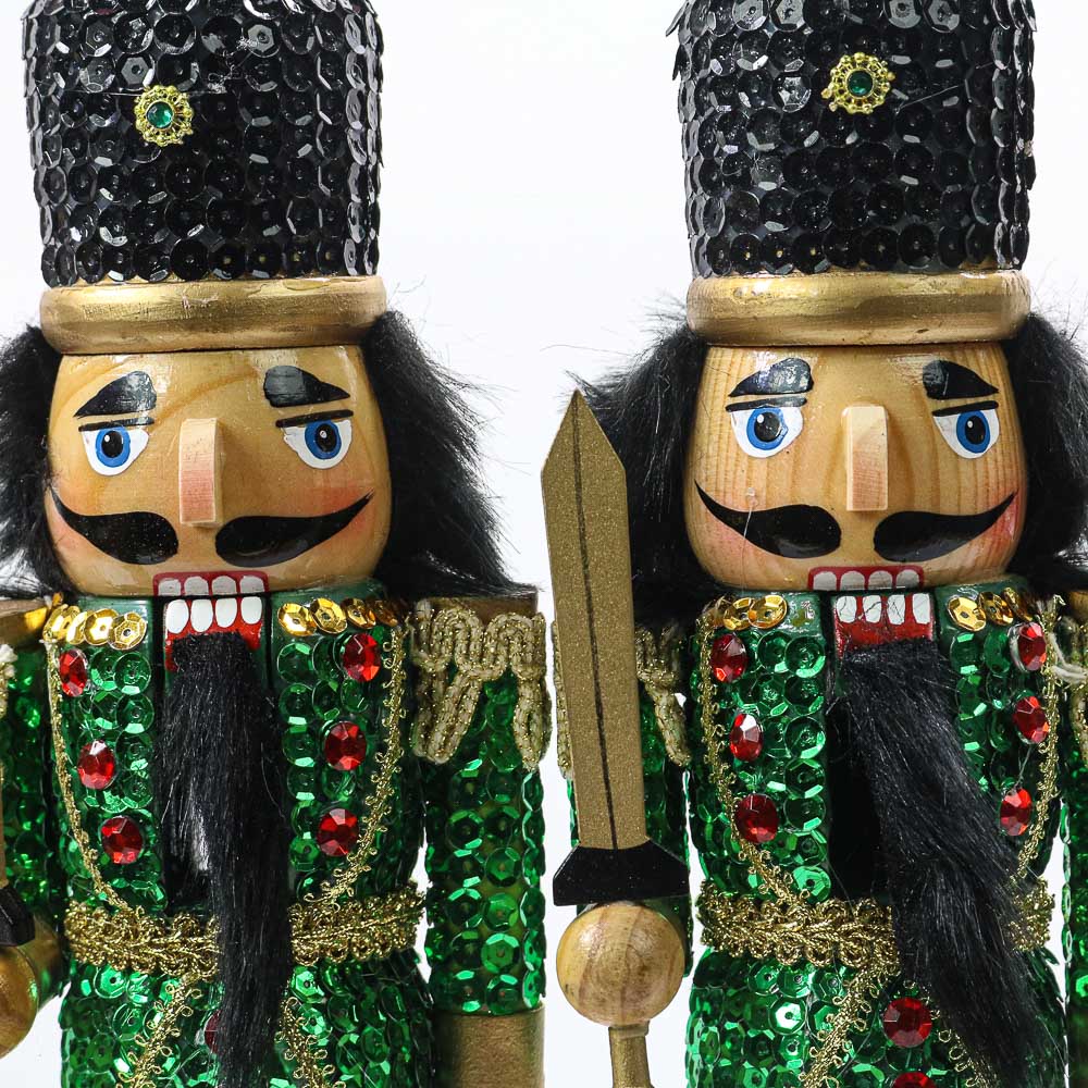 SECONDS Case Qty Green Gold Sequin Nutcracker 12 inch