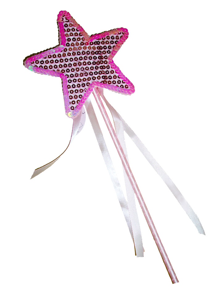 Pink Fancy Sequins Star and Ribons Wand