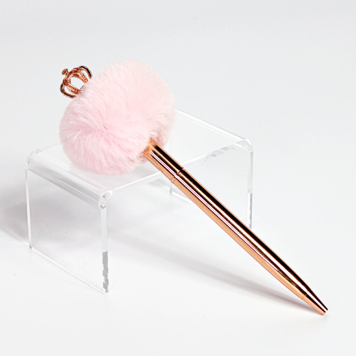 Pink Pom Pen in Rose Gold with Crown