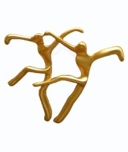 Abstract Two Fanciful Dancer in Ballet Pose Gold Pin