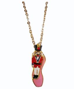 Nutcracker with Red Jacket in Pink Ballet Slipper Necklace