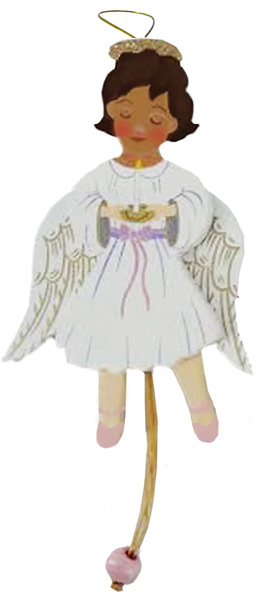 African American Angel Land of Sweets Pull Puppet Ornament 5 and a half inch