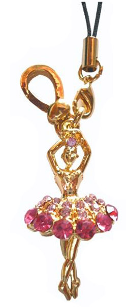 Dancing Ballerina in Pink Rhinestone Tutu Phone Charm