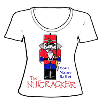 APP-25: Nutcracker Ballet Scoop Neck T-Shirt - Toy Soldier Nutcracker Multicolor on White Shirts
