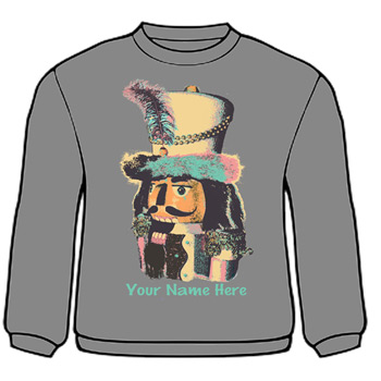 APP-41 Nutcracker in Pastel Colors with Feather on Hat - on Gray or Blue - Sweatshirt