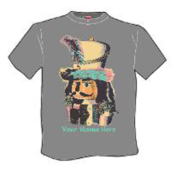 APP-41 Nutcracker in Pastel Colors with Feather on Hat - on Gray or Blue Short Sleeve Shirt