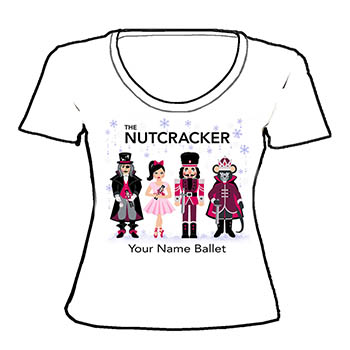 APP-42 Nutcracker Characters with Snowflakes - on White Scoop Neck T