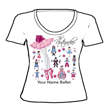 APP-43 Sugar Plum with Nutcracker Characters - on White Scoopneck T