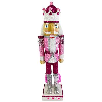 Breast Cancer Support King Nutcracker Pink with Ribbon 15 inch