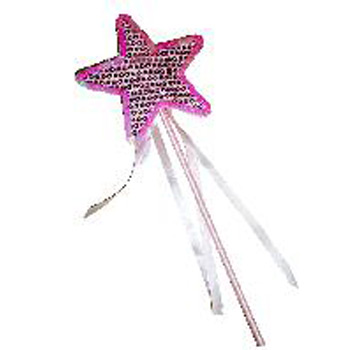 Pink Fancy Sequins Star and Ribons Wand